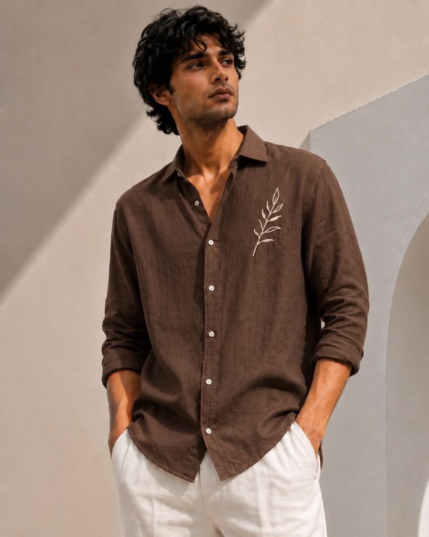 Men Premium Hemp Blend Shirt — Brown