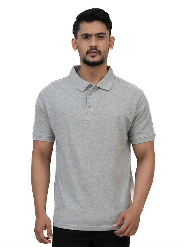 Men Grey Textured Polo Neck