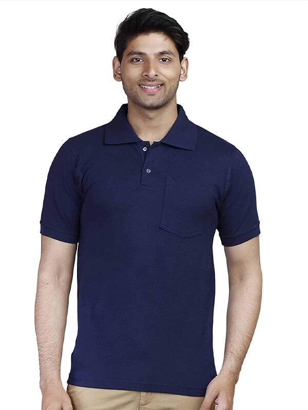 Men Navy Solid Polo Neck